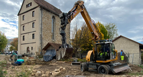 Aushubarbeiten für den Umbau der Klosterkirche Pfullingen