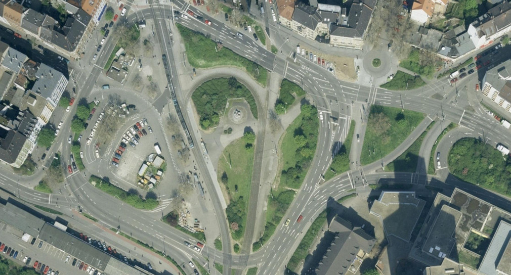 Luftbild vom Alten Messplatz vor der Umgestaltung