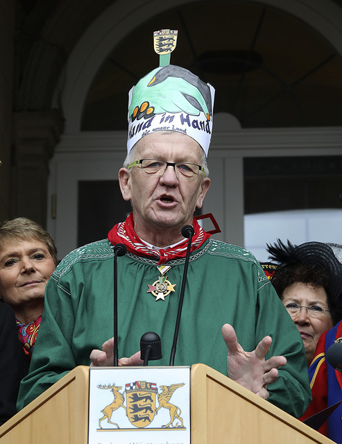 Fastnacht Närrischer Staatsempfang der Landesregierung Ministerpräsident Winfried Kretschmann spricht zu den Narren.